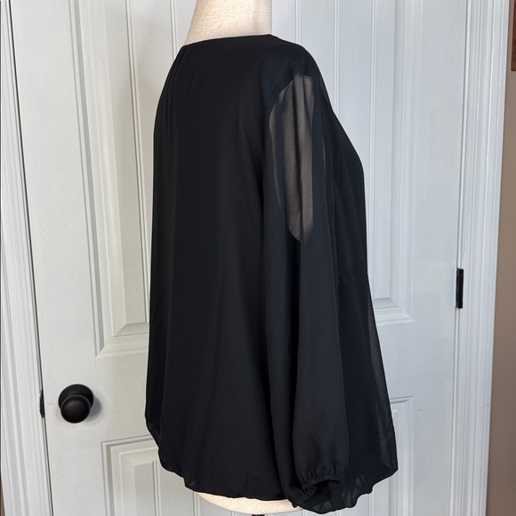JM Collection Black Sheer Faux Wrap Overlay Blouse Sz L - Picture 6 of 10